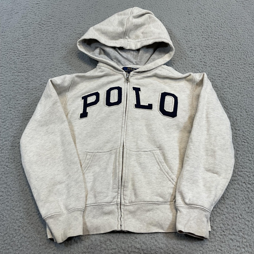 Polo Ralph Lauren Hoodie Boys 8 Gray POLO Applique Full Zip Hooded Embroidered - Picture 2 of 9